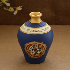 Unravel India Blue colored Terracotta Warli Pot