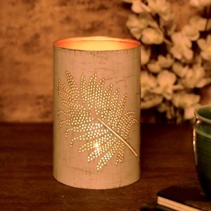 Unravel India metallic white leaf shadow candle tea light holder