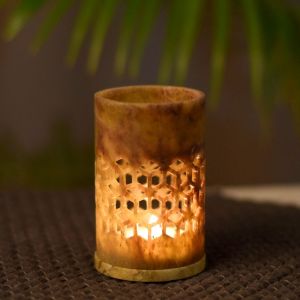 Unravel India Handcarved Marbel Tea Light Holder for Home Decor(Brown)