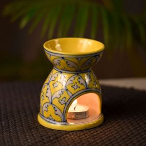 Unravel India blue pottery Oil Burner Ceramic Aroma Diffuser for Home Decor & Gifting Purpose(Yellow)