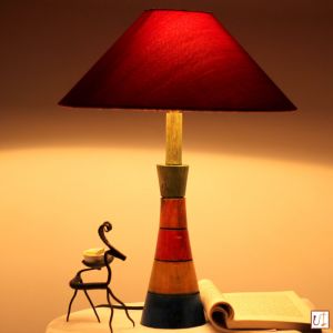 Unravel India Wooden Buffing Multicolored Table Lamp