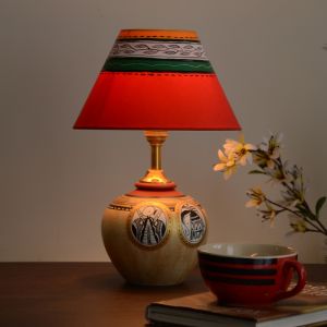 Unravel India Terracotta Madhubani Handpainted Table Lamp