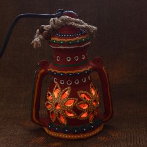 Unravel India Terracotta Hanging Lantern - Red