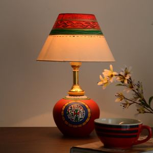 Unravel India Terracotta handpainted warli red matki Table Lamp