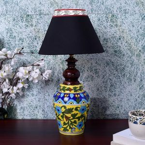  Unravel India Blue pottery mugal art ceramic matka decorative Lamp (Multicolor)