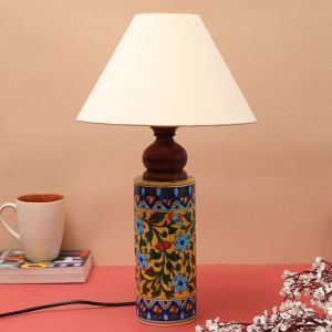 Unravel India Blue pottery "Mugal Bageecha Cylindrical" ceramic decorative Lamp (Multicolor)