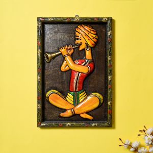 Unravel India Wooden tribal musician Wall Painting