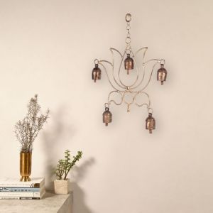 Unravel India lotus shape having 5 Copper Bells Antique Finished Wind Chime (Jhoomar) for Home Décor