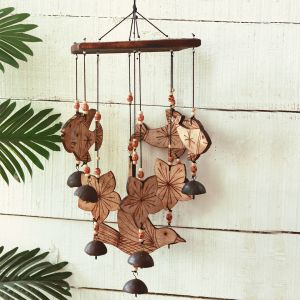 Unravel India "Celestial Fishes" antique bamboo windchime with copper bells