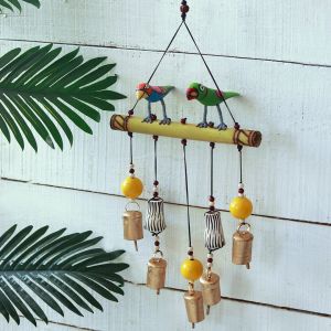 Unravel India multicolor "Duo Birdcollection" wooden windchime with copper bells