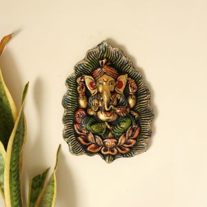 Unravel India "Ganesha Meditating on Lotus" fiber procession wall art in wooden frame