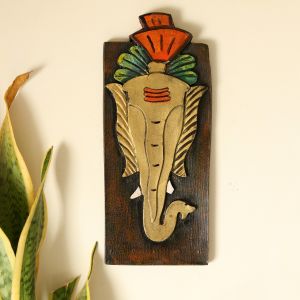 Unravel India "Tusker Ganesha" fiber procession wall art in wooden frame