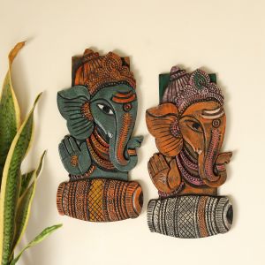 Unravel India "Tribal Ganesha with tabla & guitar" fiber procession wall art in wooden frame