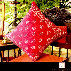 Unravel India Sanganeri Print Red Cushion Covers (Set of 2)