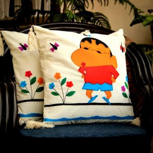Unravel India Applique patch work Cushion Cover-Doraemon (Set of 5)
