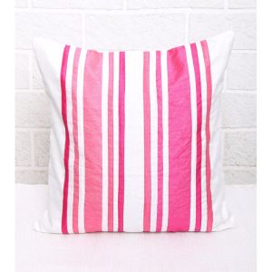Unravel India Pink & White Patch Stripe Silk Cushion Cover (Set of 5)