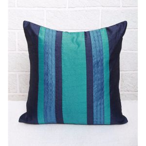 Unravel India Blue Patch Stripe Silk Cushion Cover (Set of 5)
