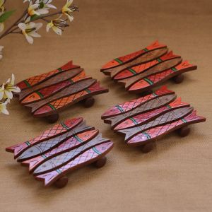 Unravel India Hand Painted Fish Wooden Coaster (Set of 4)