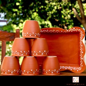 Unravel India Earthen Ceramic Kulhad with Ceramic Tray(Set of 6)