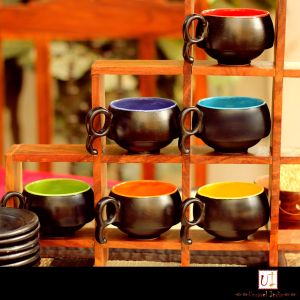 Unravel India Multicolored Ceramic Cup Saucer(Set of 6)
