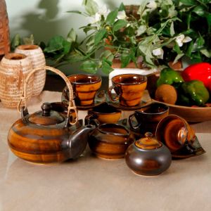 Unravel India Studio Pottery Stoneware Tea Set (set of 15)