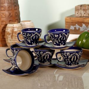 Unravel India Mughal handpainted Cup Saucer(Set of 6)