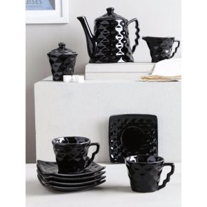 Unravel India ceramic black diamond Tea set(Set of 15)