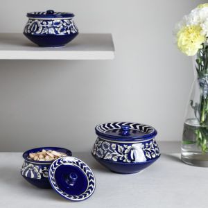 Unravel India mughal ceramic Handi set (Set of 3)