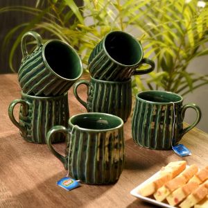 Unravel India "Green Studio" ceramic tea/coffee mug (Set of 6)
