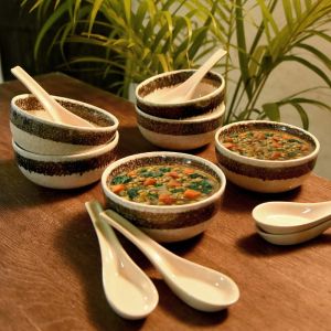 Unravel India ceramic studio soup bowl set (Set of 3)