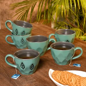 Unravel India Studio Pottery Ceramic Coffee Mugs and Ceramic Tea Cups (Set of 6, Blue & Black)
