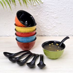 Unravel India Ceramic tableware serving hand knitted multicolor soup set(Set of 6)