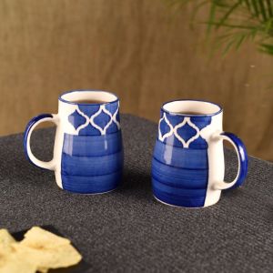 Unravel India moroccon handpainted blue/white coffee mugs(Set of 2)