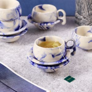 Unravel India "Shades of Earth" chirag ceramic cup & saucer(6 Cup, 6 Saucer)