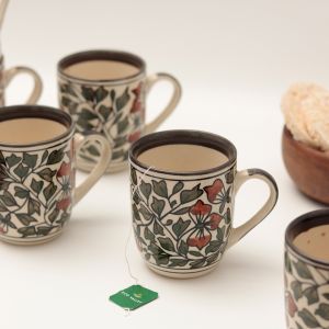 Unravel India multicolor "Mugal Floral" handpainted tea/coffee Mugs(Set of 6)