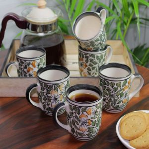 Unravel India "Mugal Bageecha" ceramic multicolor tea/coffee mug (6 Mug)