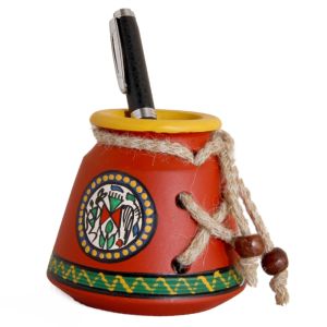 Unravel India Warli Painted Terracotta Pen Stand