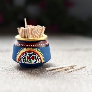 Unravel India Warli Painted Terracotta Toothpick Stand and Toothpick set