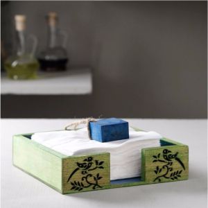 Unravel India Wooden Blue & green Tissue Holder