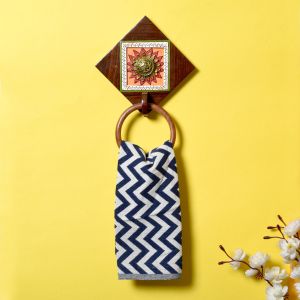 Unravel India Wooden Dokhra Work Wall Towel Holder