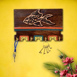 Unravel India Sheesham Wood Handcarved & handpainted key holder