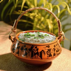 Unravel India ceramic warli design handpainted biryani serving bowl