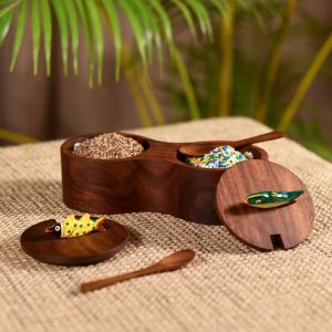 Unravel India wooden handcrafted refreshment jar set with wooden spoon spoon