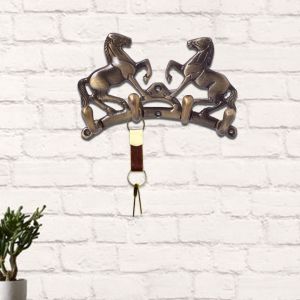 Unravel India horse motif wall hanging brass key holder with 5 hooks