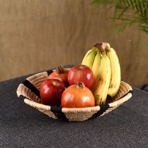 Unravel India handmade sabai grass circular Off-white & Black fruit/vegetable basket 