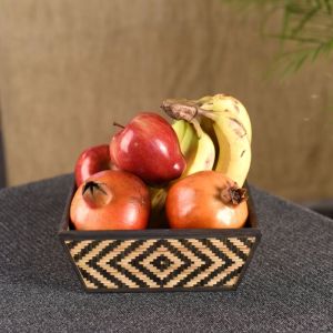 Unravel India handmade square bamboo storage fruit/vegetable basket(Multicolor)