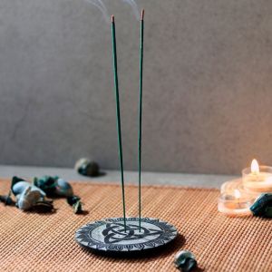 Unravel India "Floral Motif" marble round soapstone incense holder agarbatti stand for Puja and Home Decor.