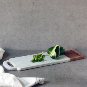 Unravel India 'White Rectangular' Chopping Board for Kitchen Fused with Mango Wood & Marble - Vegetable Cutting Board Cheese Board Slicing Board Multipurpose Cheese Platter Serveware