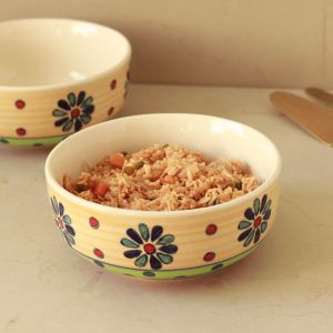 Unravel India "Flower Petals" handpainted ceramic serving bowl(Set of 2)