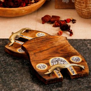 Unravel India Madhubani Handpainted Mini Wooden Tray (Set of 2)